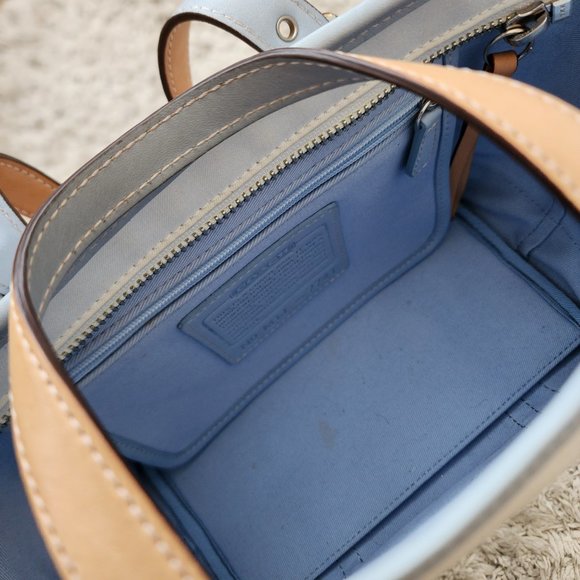 Coach Hampton Mini Tote in Baby Blue and White with Flower Key Fob - Picture 7 of 7